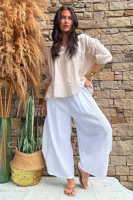 Annie Cushion Cotton Barrel Culotte Pant White